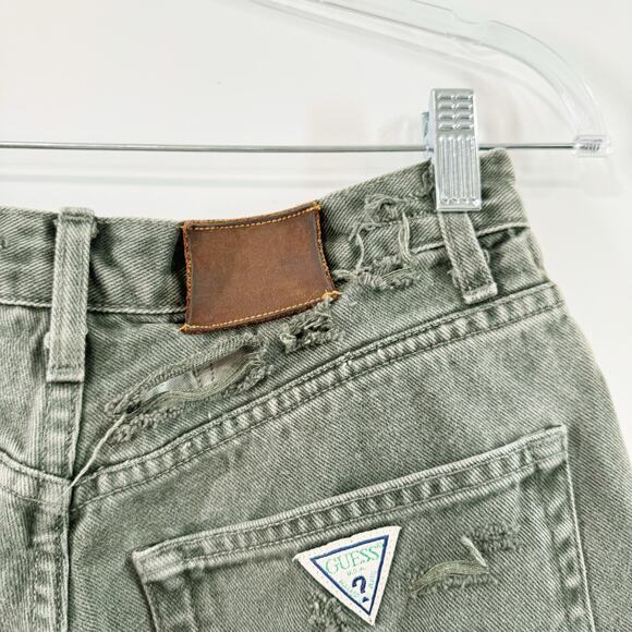 Vintage Guess Cutoff Shorts Green Denim Distressed Destroyed Beach Casual Size 4 - Picture 11 of 14
